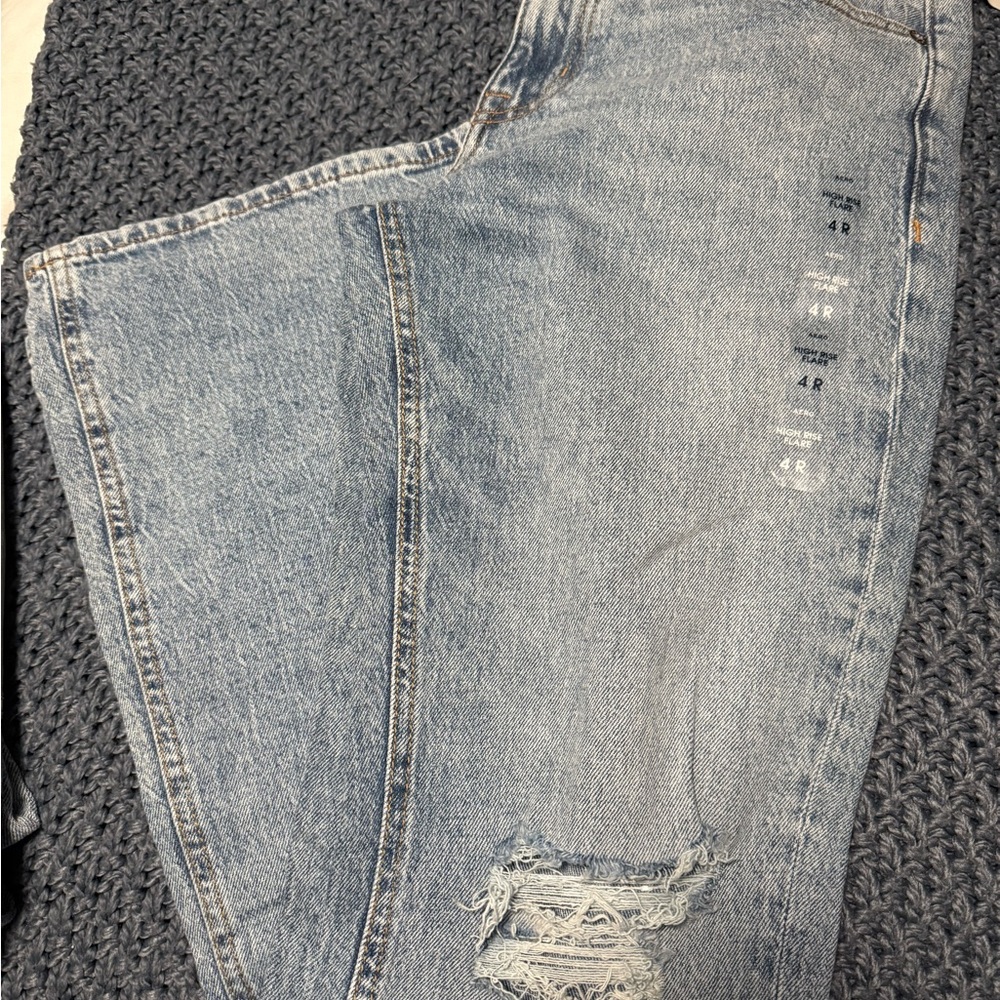 American Eagle Outfitters Blue Flare Denim with Distressed Details